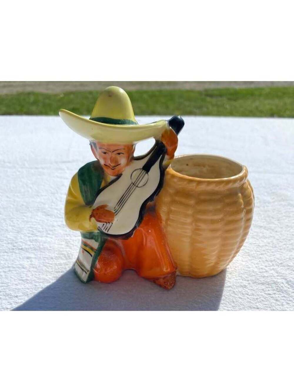 Vintage Ceramic Mexican Man with Guitar Planter; Made in Japan